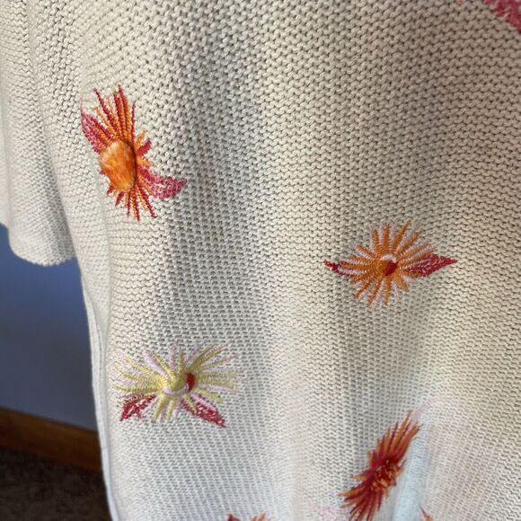 J Jill Sweater Sz Small Beige Embroidered Floral Linen Blend Lightweight Comfy - Picture 3 of 14
